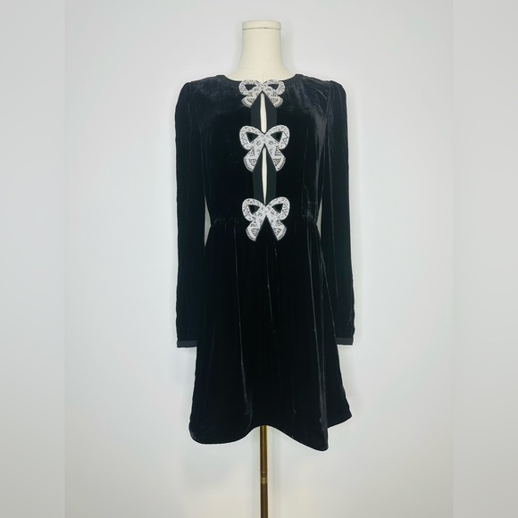 SOLD Saloni Black Camille Bows Mini Dress - Picture 4 of 10